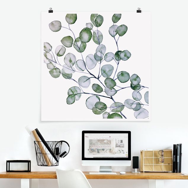 Kitchen Green Watercolour Eucalyptus Branch