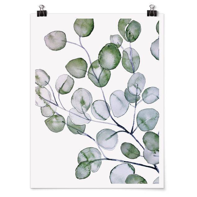 Modern art prints Green Watercolour Eucalyptus Branch