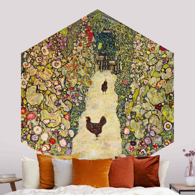 Art deco prints Gustav Klimt - Garden Path with Hens