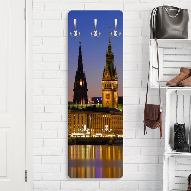 Wall mounted coat rack architecture and skylines Hamburg Panorama