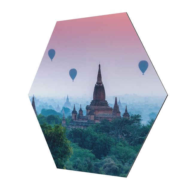 Prints Hot-Air Balloon Above Temple Complex