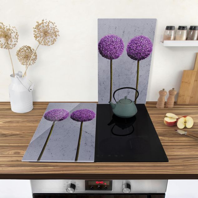 Glass stove top cover Allium Round-Headed Flower