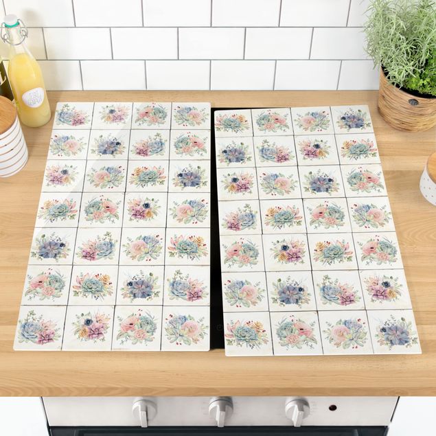 Stove top covers flower Watercolour Flower Cottage