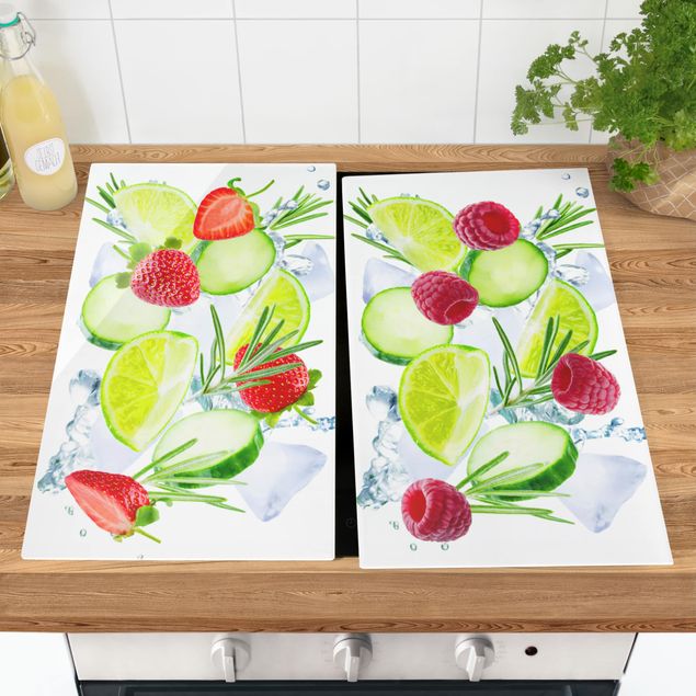 Stove top covers flower Berries And Cucumber Ice Cubes Splash
