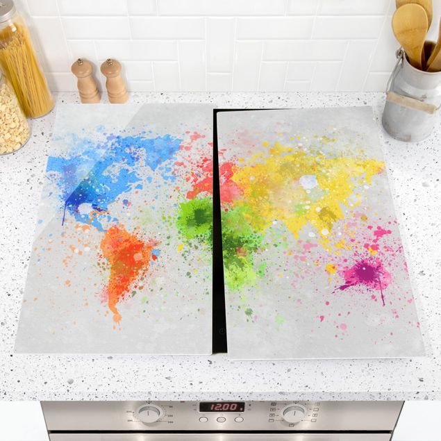 Oven top cover Colourful Splodges World Map