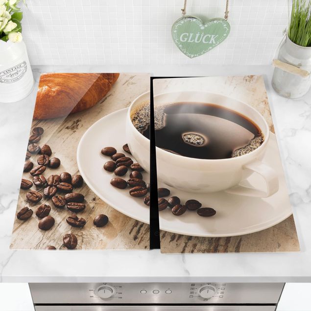 Stove top covers baking-coffee Steaming coffee cup with coffee beans
