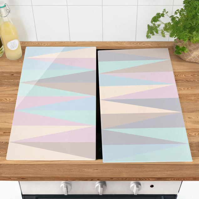 Glass stove top cover Triangles In Pastel Colours