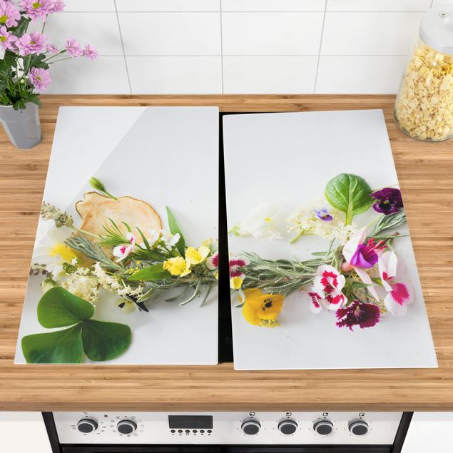 Stove top covers flower Fresh Herbs With Edible Flowers