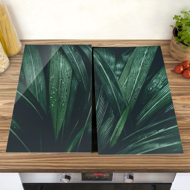 Stove top covers flower Green Palm Leaves