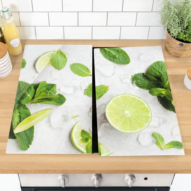 Stove top covers flower Lime Mint On Ice Cubes