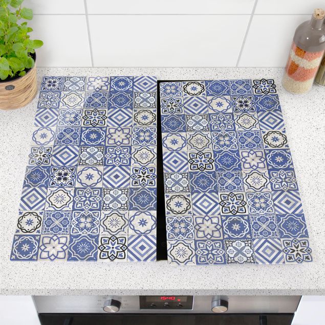Glass stove top cover Mediterranean Tile Pattern