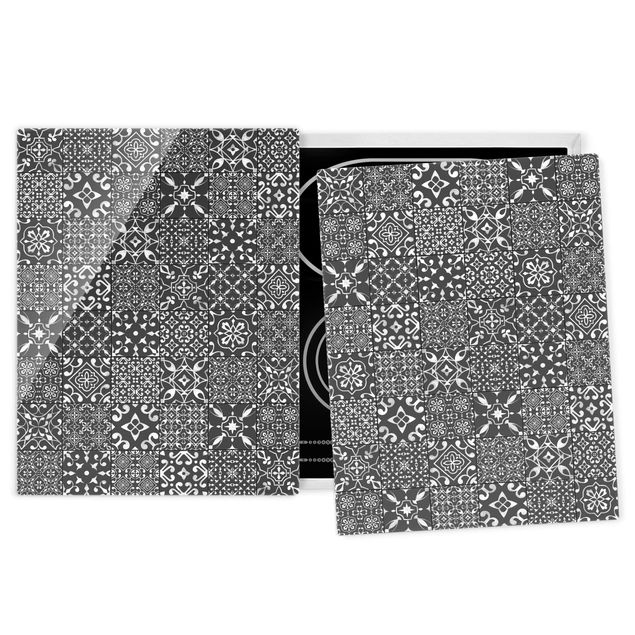 Oven top cover Patterned Tiles Dark Gray White