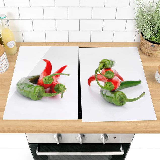 Stove top covers flower Red and green peppers
