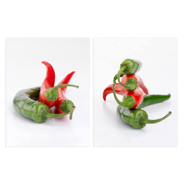 Glass stove top cover - Red and green peppers