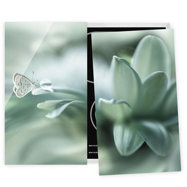 Stove top covers flower Butterfly And Dew Drops In Pastel Green