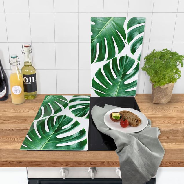 Oven top cover Tropical Green Leaves Monstera