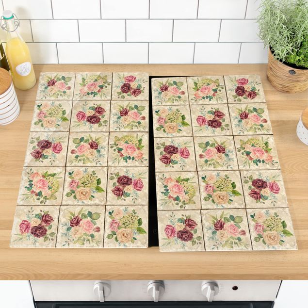Stove top covers flower Vintage Roses And Hydrangeas