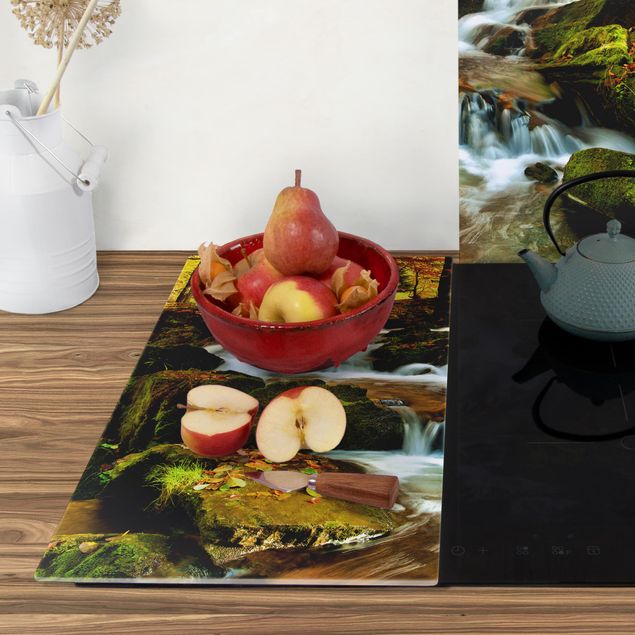Glass stove top cover - Waterfall Autumnal Forest