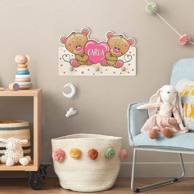 Coat rack sayings Heart Bears With Customised Name Pink
