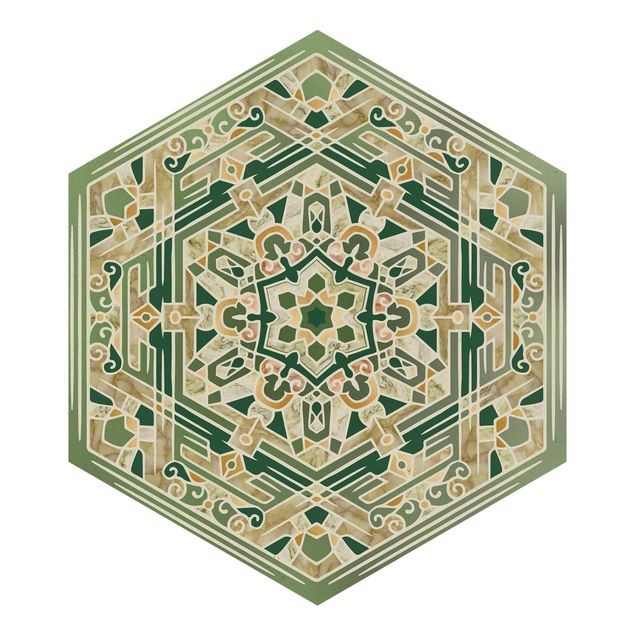 Adhesive wallpaper Hexagonal Mandala In Green With Gold