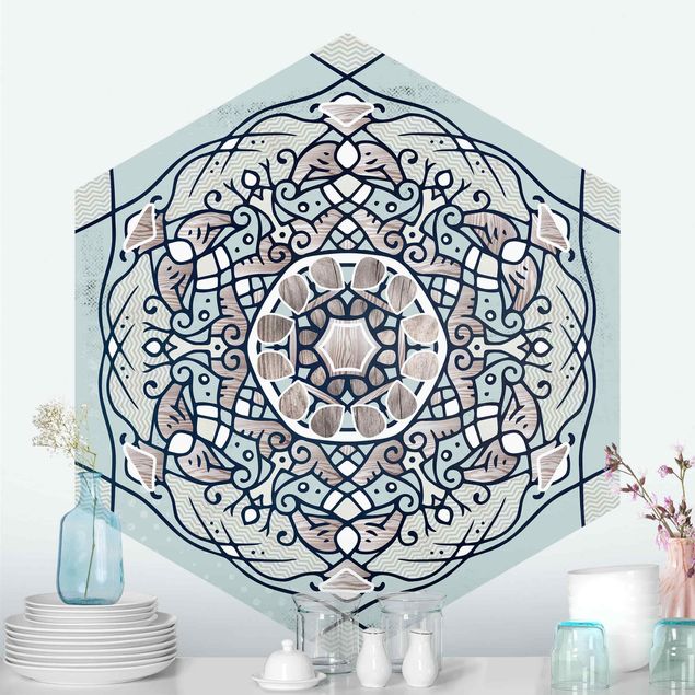 Aesthetic vintage wallpaper Hexagonal Mandala In Light Blue