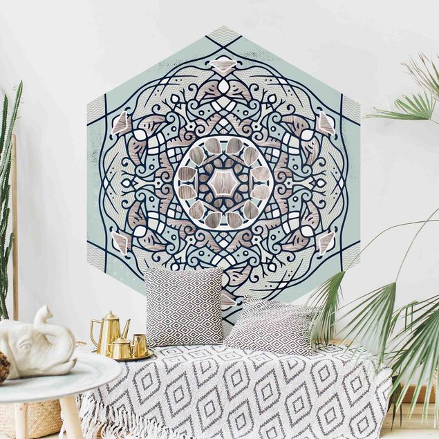 Modern wallpaper designs Hexagonal Mandala In Light Blue
