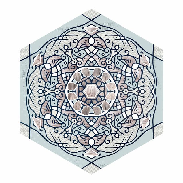 Adhesive wallpaper Hexagonal Mandala In Light Blue