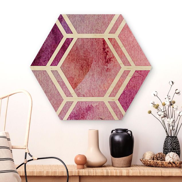 Kitchen Hexagonal Dreams Watercolour In Berry