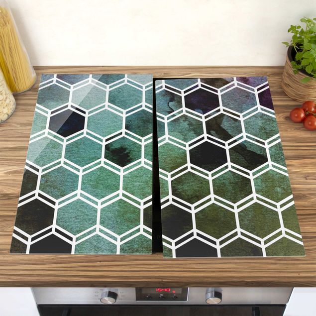Kitchen Hexagonal Dreams Watercolour In Green