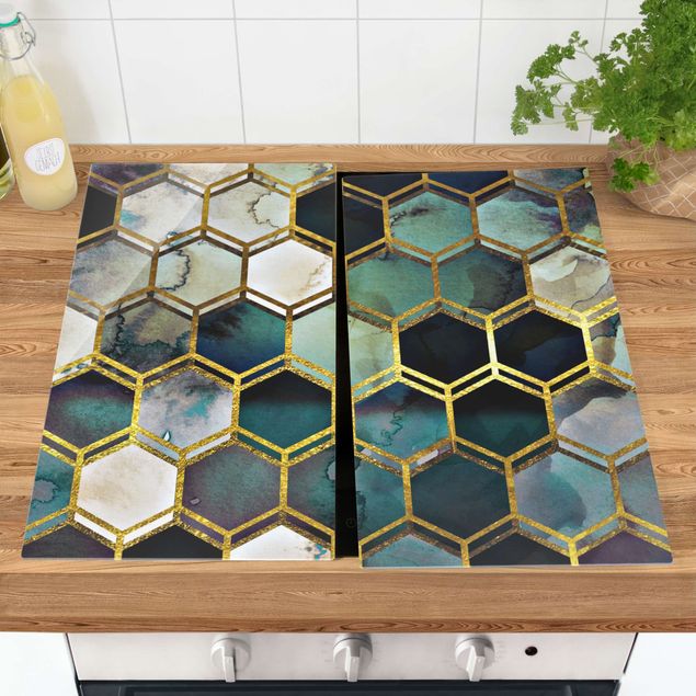 Kitchen Hexagonal Dreams Watercolour With Gold