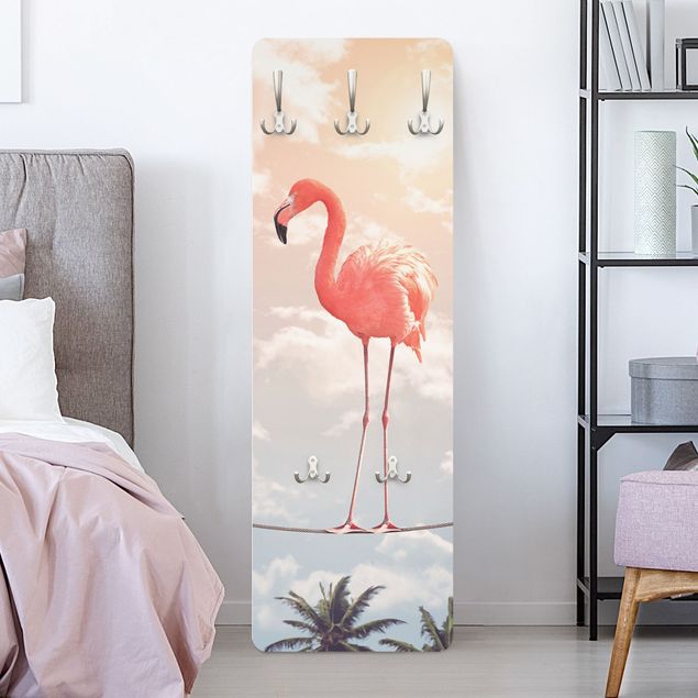 Wall mounted coat rack flower Sky With Flamingo