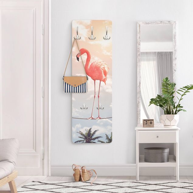 Wall mounted coat rack landscape Sky With Flamingo