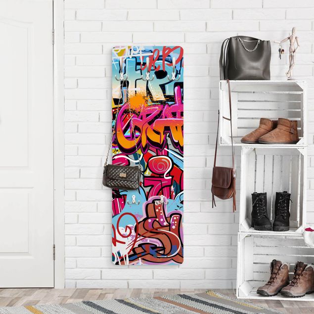 Wall mounted coat rack multicoloured Hip Hop Graffiti