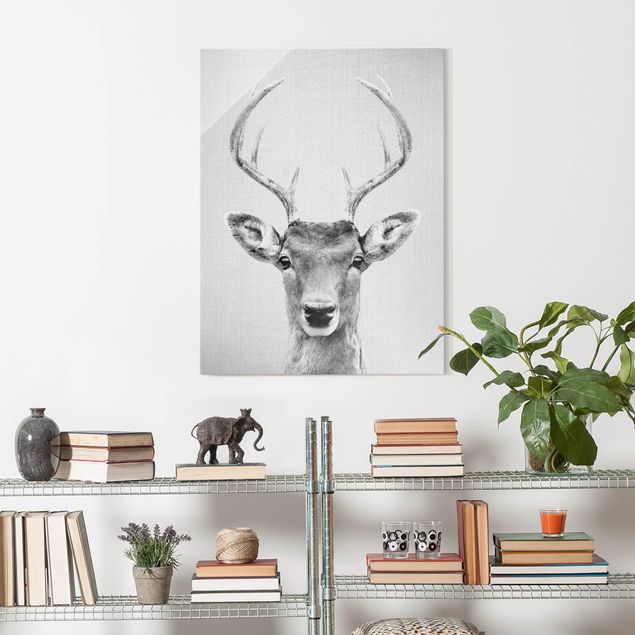Glass prints black and white Deer Heinrich Black And White