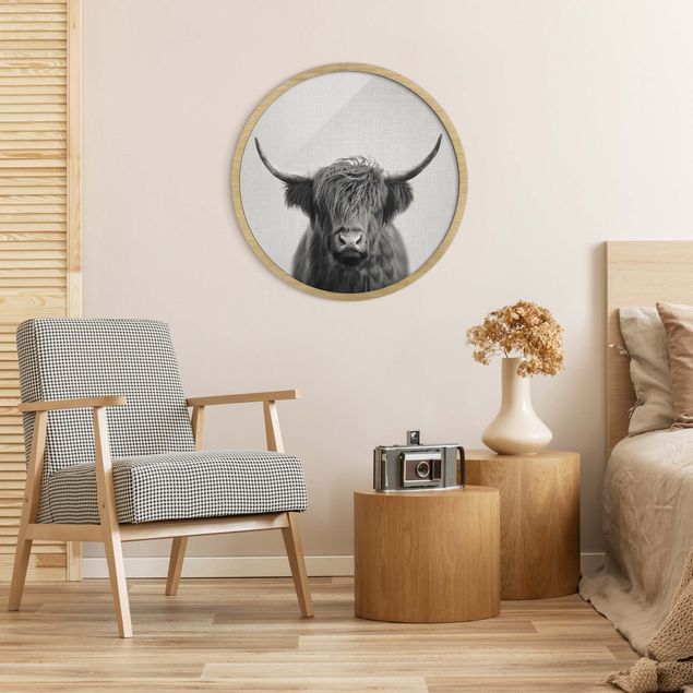 Contemporary art prints Highland Cow Harry Black And White