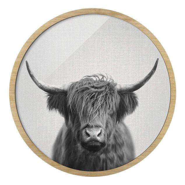 Black and white framed pictures Highland Cow Harry Black And White