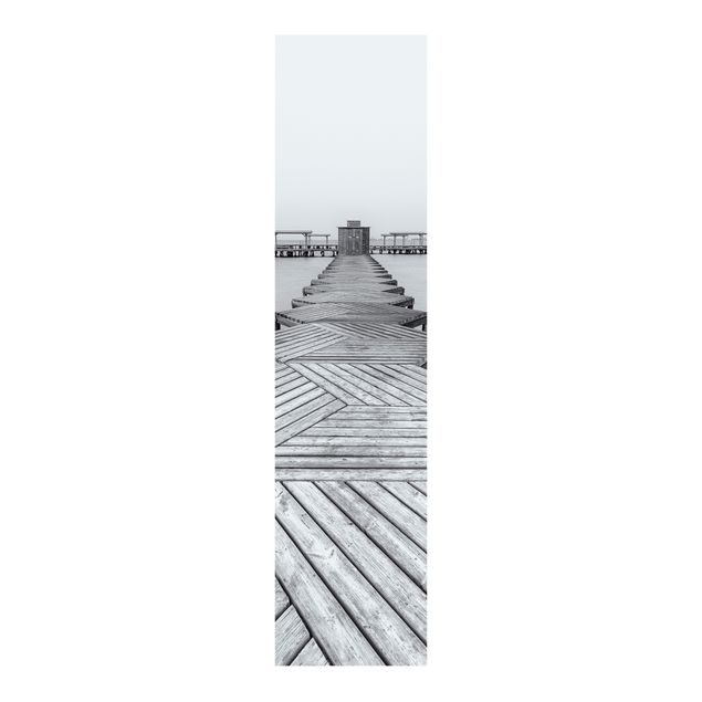 Sliding panel curtains landscape Wooden Pier In Black And White