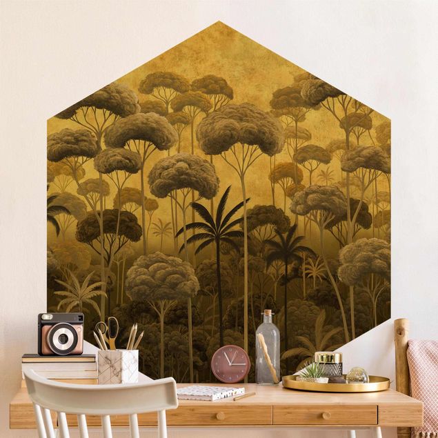 Self adhesive wallpapers Tall Trees in the Jungle in Golden Tones