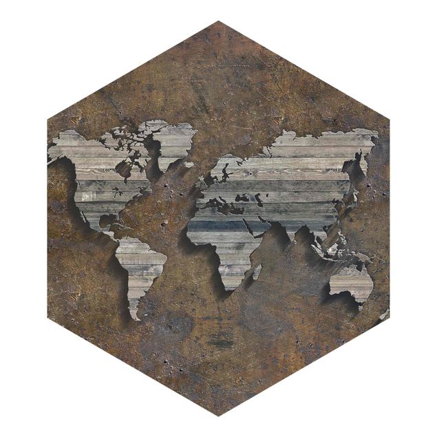 Peel and stick wallpaper Wooden Grid World Map