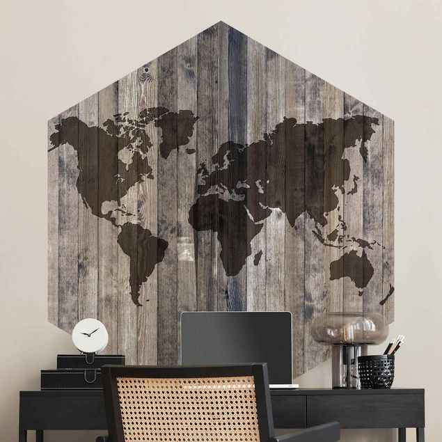 Wood panel wallpaper Wooden World Map