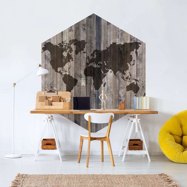 Contemporary wallpaper Wooden World Map