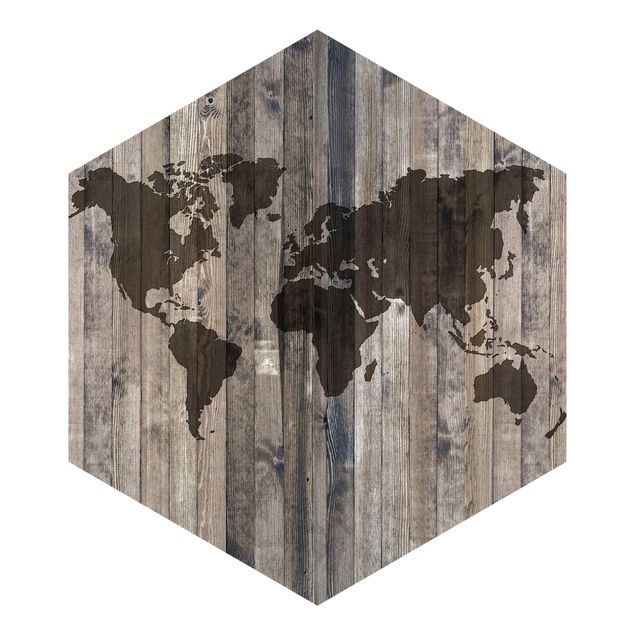 Peel and stick wallpaper Wooden World Map