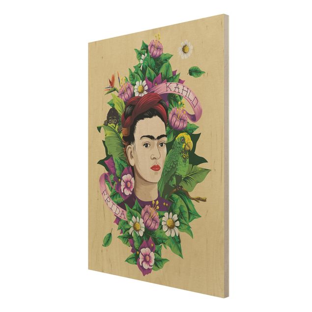 Wood prints sayings & quotes Frida Kahlo - Frida, Monkey And Parrot