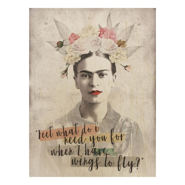 Wood prints flower Frida Kahlo - Quote