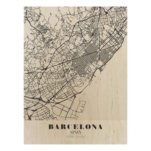 Wood prints sayings & quotes Barcelona City Map - Classic
