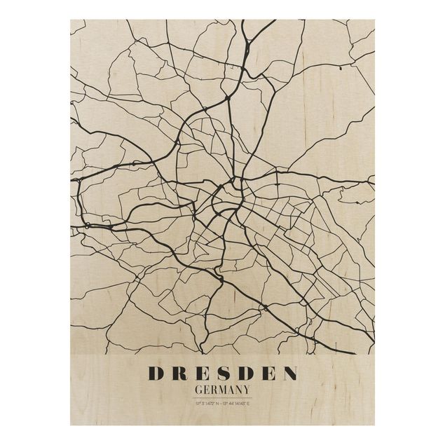 Wood prints sayings & quotes Dresden City Map - Classical