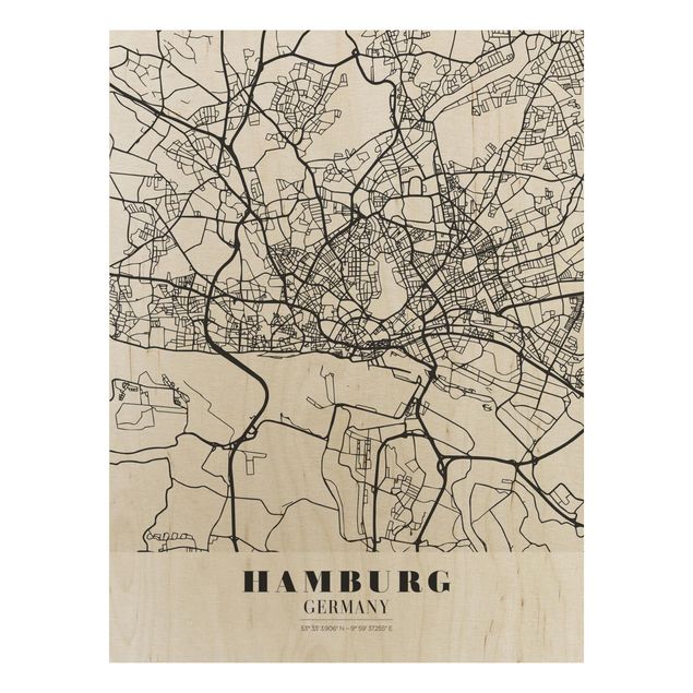 Wood prints sayings & quotes Hamburg City Map - Classic
