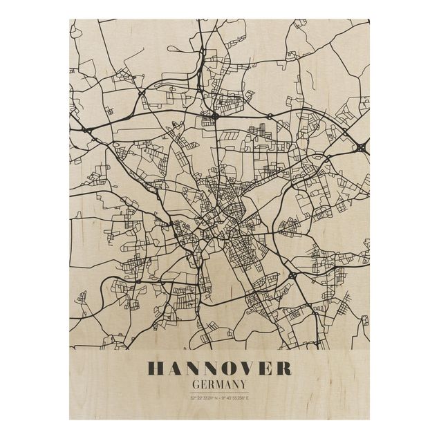 Wood prints sayings & quotes Hannover City Map - Classic