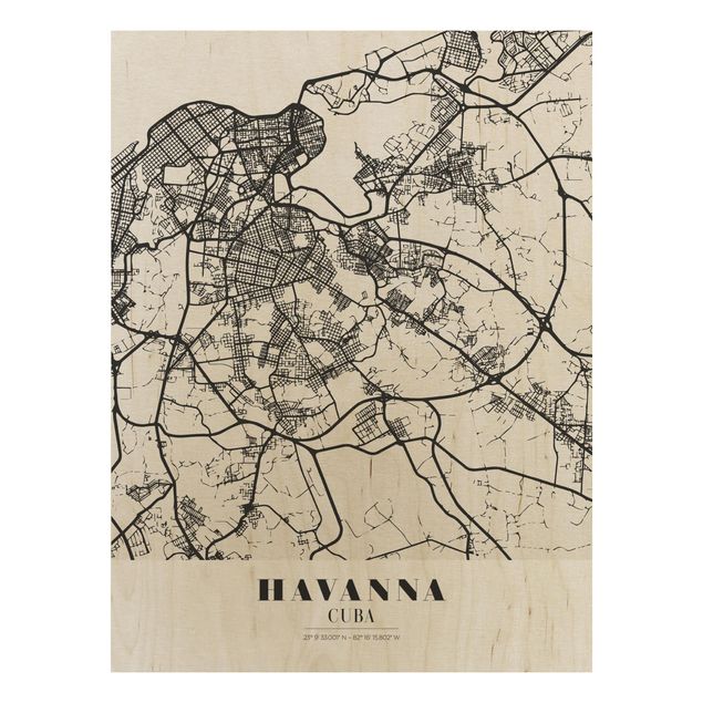 Wood prints sayings & quotes Havana City Map - Classic