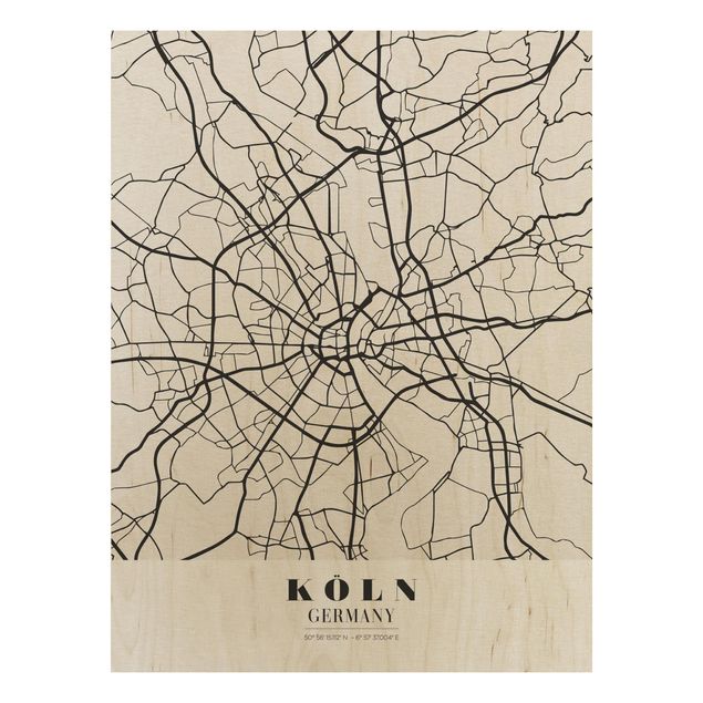 Wood prints sayings & quotes Cologne City Map - Classic